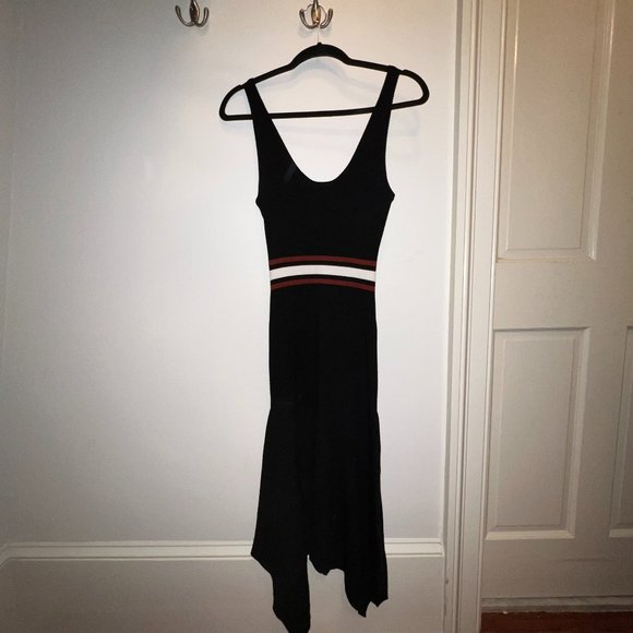 A.L.C. Size S Black, White, Red Viscose Striped Sleeveless Knit Scoop Neck Dress - Picture 1 of 5